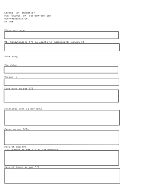 Letter of Indemnity for Change of Destination and Non-Presentation