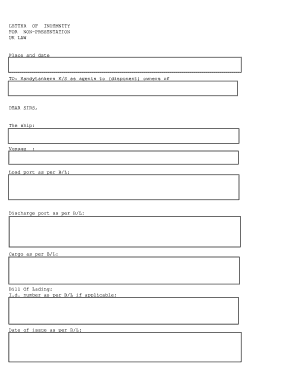 Letter of Indemnity for Non-Presentation