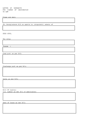 Letter of Indemnity for Change of Destination