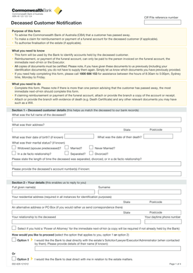 Deceased Customer Notification Form