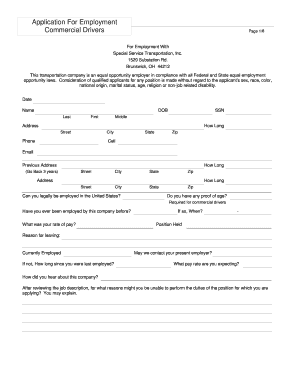Commercial Driver Employment Application