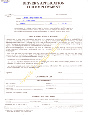 Driver's Application for Employment