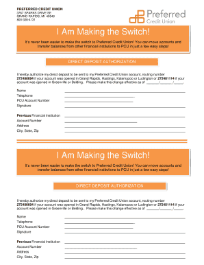 Preferred Credit Union Account Switch Kit