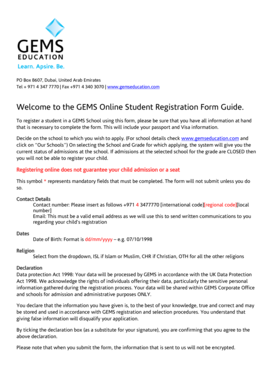 GEMS Online Student Registration Form