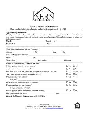 Rental Applicant Reference Form