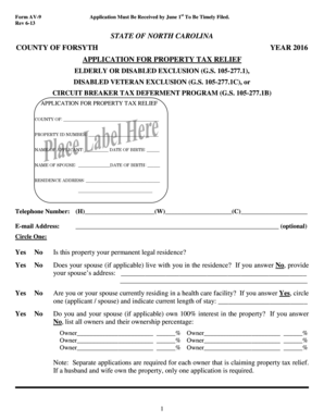 North Carolina Property Tax Relief Application