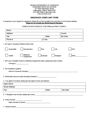 Indiana Insurance Complaint Form