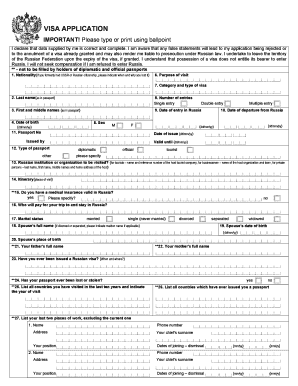 Russian Visa Application Form