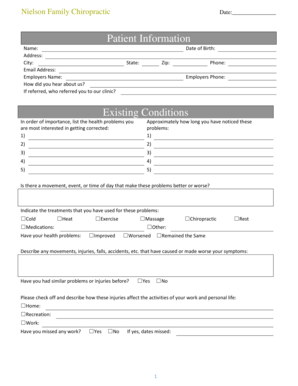 Nielson Family Chiropractic Patient Intake Form