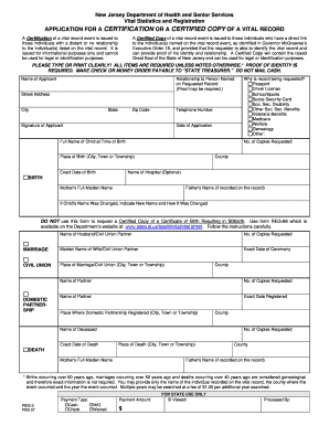 New Jersey Vital Record Application