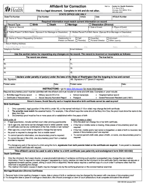 Washington State Affidavit for Correction