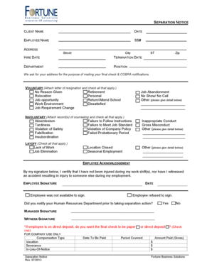 Separation Notice - Fortune Business Solutions