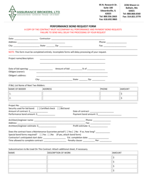 Performance Bond Request Form