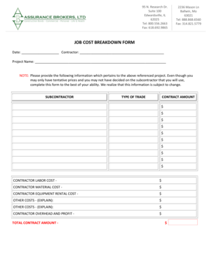 Job Cost Breakdown Form