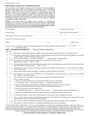 California Preliminary Change of Ownership Report