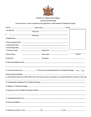 Trinidad and Tobago Visa Application Form