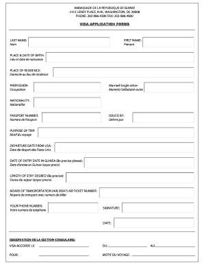 Formulaire de demande de visa de la Guinée