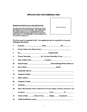 Nigerian Visa Application Form