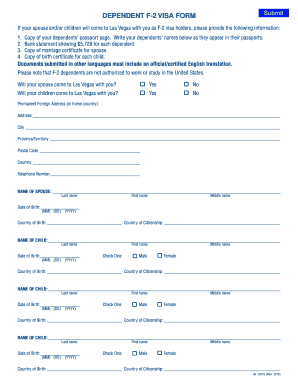 Dependent F-2 Visa Form