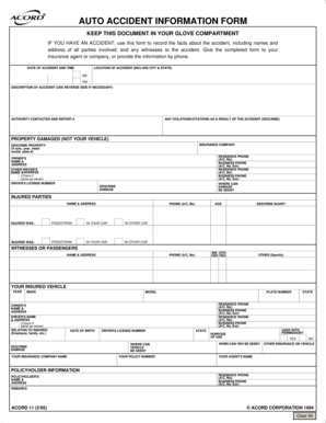 Auto Accident Information Form