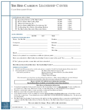 The Ritz-Carlton Leadership Center Class Enrollment Form