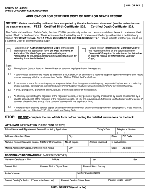California Birth or Death Record Application