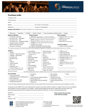 Australian Wine Research Institute Analysis Order Form