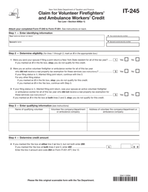 New York Volunteer Firefighters' IT-245 Ambulance Workers' Credit Form