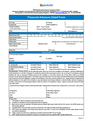 Financial Advisors Detail Form