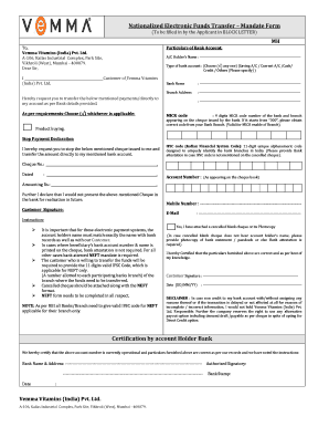 Nationalized Electronic Funds Transfer Mandate Form