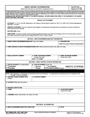 Direct Deposit Authorization Form