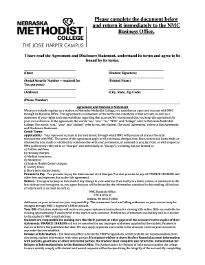 Nebraska Methodist College Student Agreement and Disclosure Statement