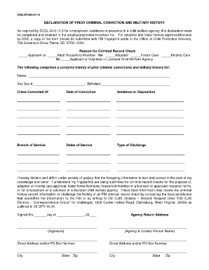 Declaration of Prior Criminal Conviction and Military History