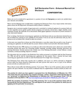 Self Declaration Form - Enhanced Barred List Disclosure