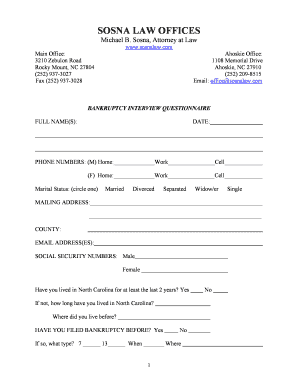 Bankruptcy Interview Questionnaire