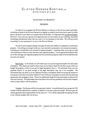 Texas Divorce Property Inventory Form