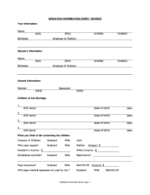 Mediation Information Sheet Divorce