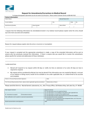 Request for Amendments/Corrections to Medical Record