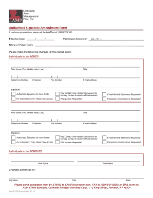 Authorized Signatory Amendment Form