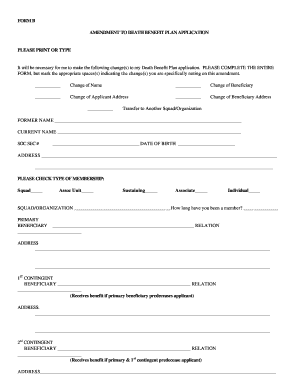 Amendment to Death Benefit Plan Application