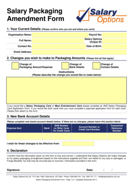 Salary Packaging Amendment Form