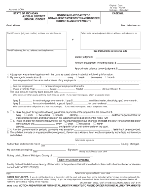Motion and Affidavit for Installment Payments