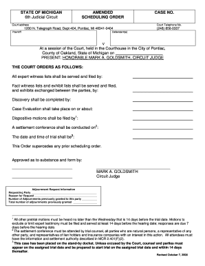 Michigan Scheduling Order