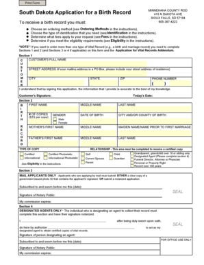 South Dakota Birth Record Application