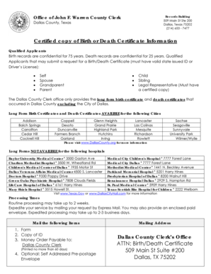 Dallas County Birth or Death Certificate Request Form