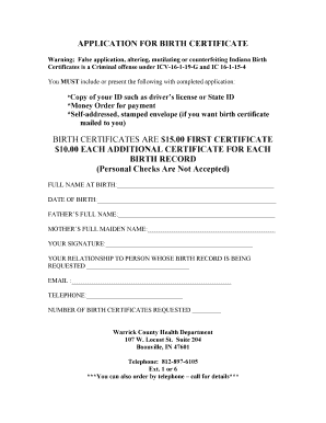 Indiana Birth Certificate Application