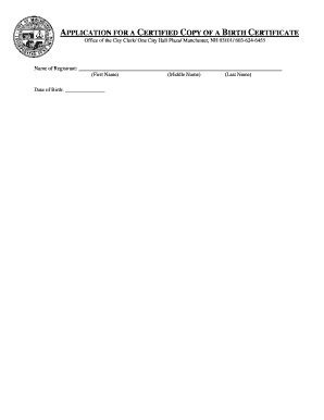 Application for Certified Copy of Birth Certificate