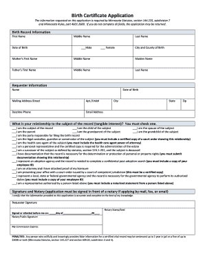 Minnesota Birth Certificate Application