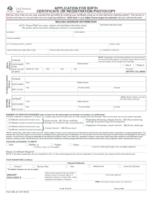British Columbia Birth Certificate Application