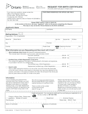 Ontario Birth Certificate Request Form